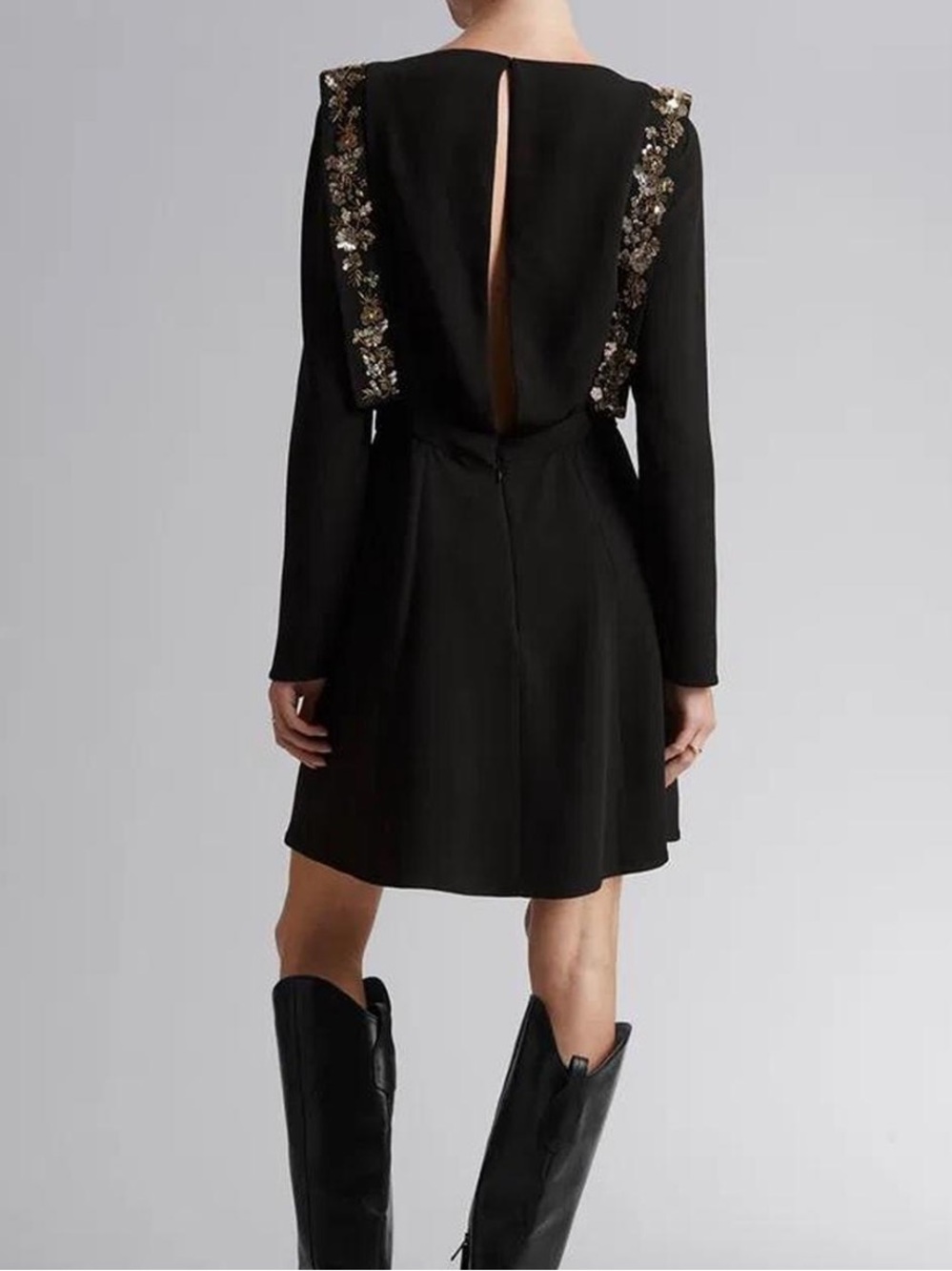 & Other Stories Black Long-Sleeve Dress with Sequin Detail and Open Back